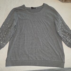 Roaman's Gray Sweatshirt with Pearl Accents